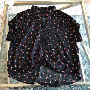 Black Button Up with Watermelon Print